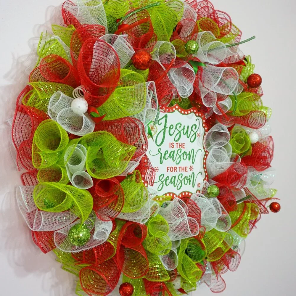 Whimsical Jesus is the Reason for the Season Deco Mesh Wreath